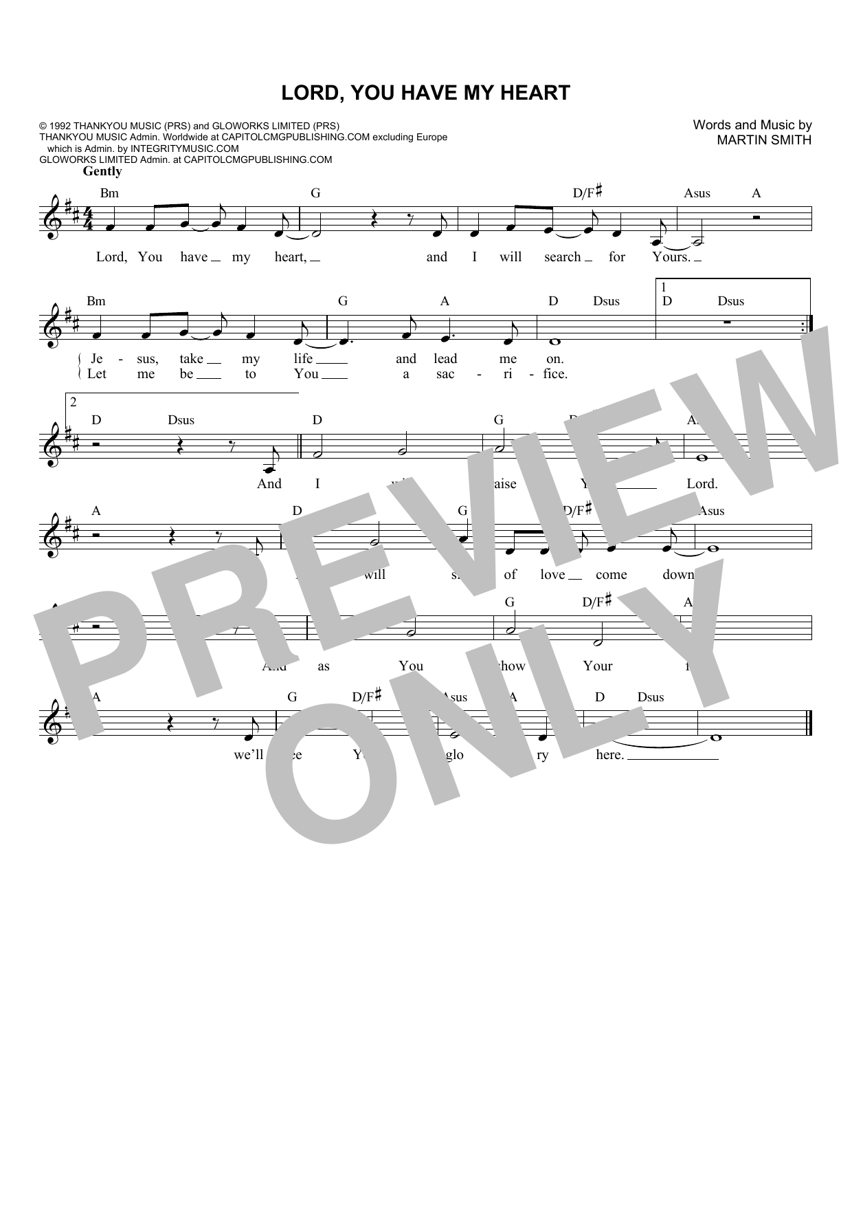 Download Martin Smith Lord, You Have My Heart Sheet Music and learn how to play Melody Line, Lyrics & Chords PDF digital score in minutes