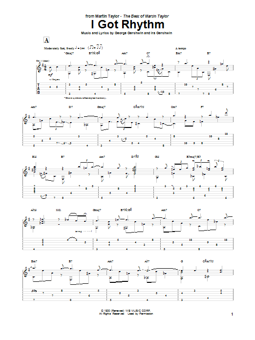 Download Martin Taylor I Got Rhythm Sheet Music and learn how to play Guitar Tab PDF digital score in minutes