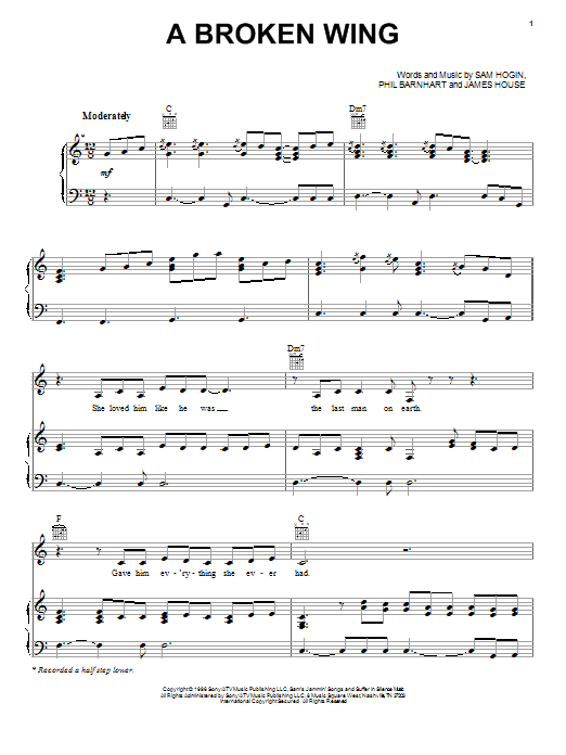 Download Martina McBride A Broken Wing Sheet Music and learn how to play Lyrics & Chords PDF digital score in minutes