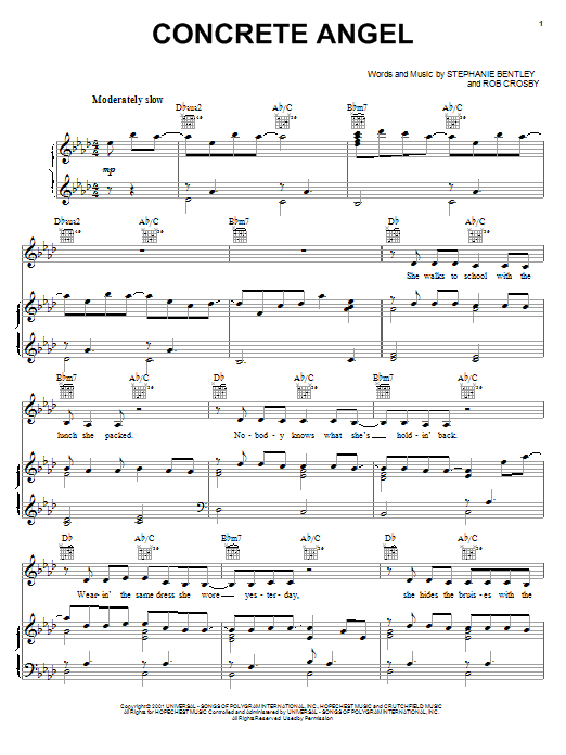 Download Martina McBride Concrete Angel Sheet Music and learn how to play Piano (Big Notes) PDF digital score in minutes