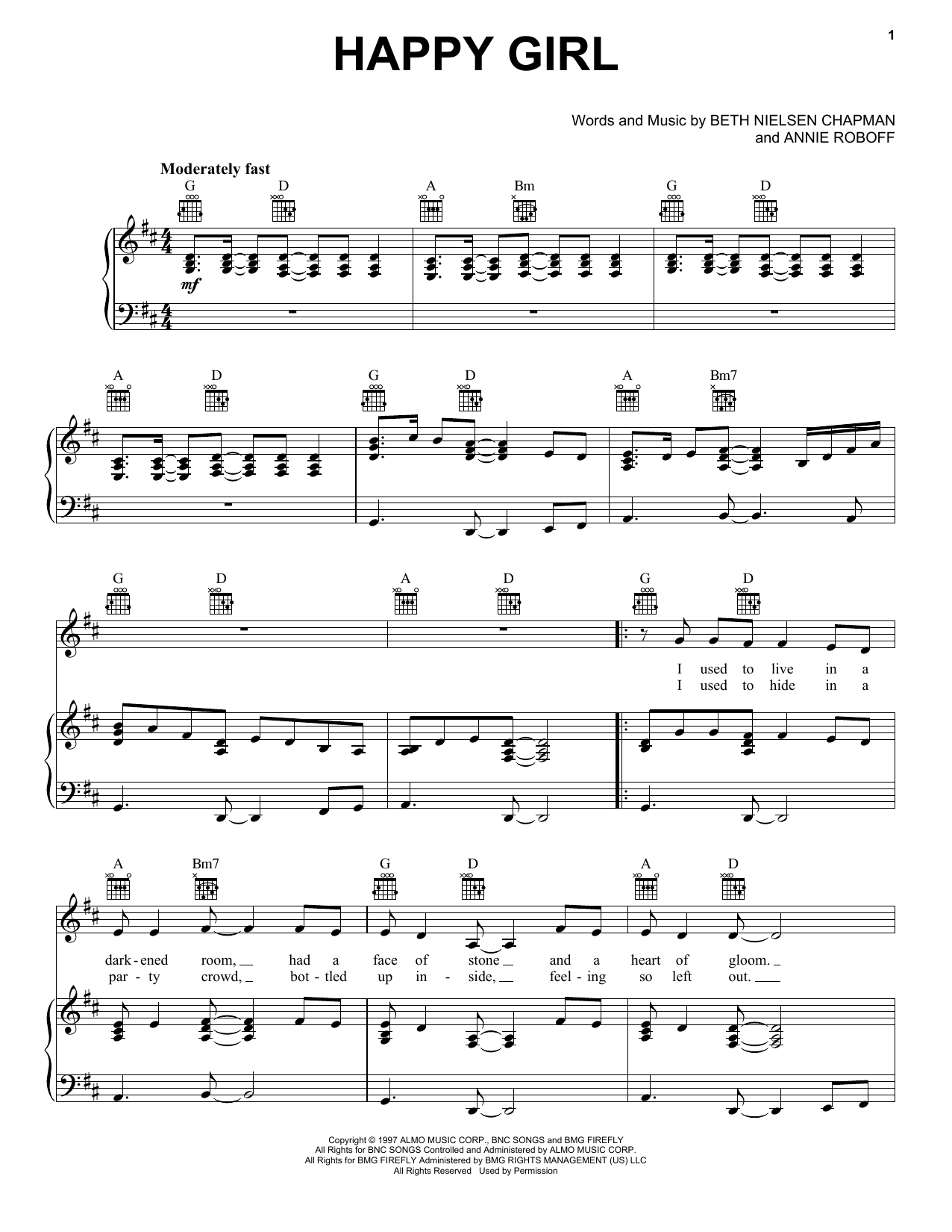 Download Martina McBride Happy Girl Sheet Music and learn how to play Piano, Vocal & Guitar (Right-Hand Melody) PDF digital score in minutes