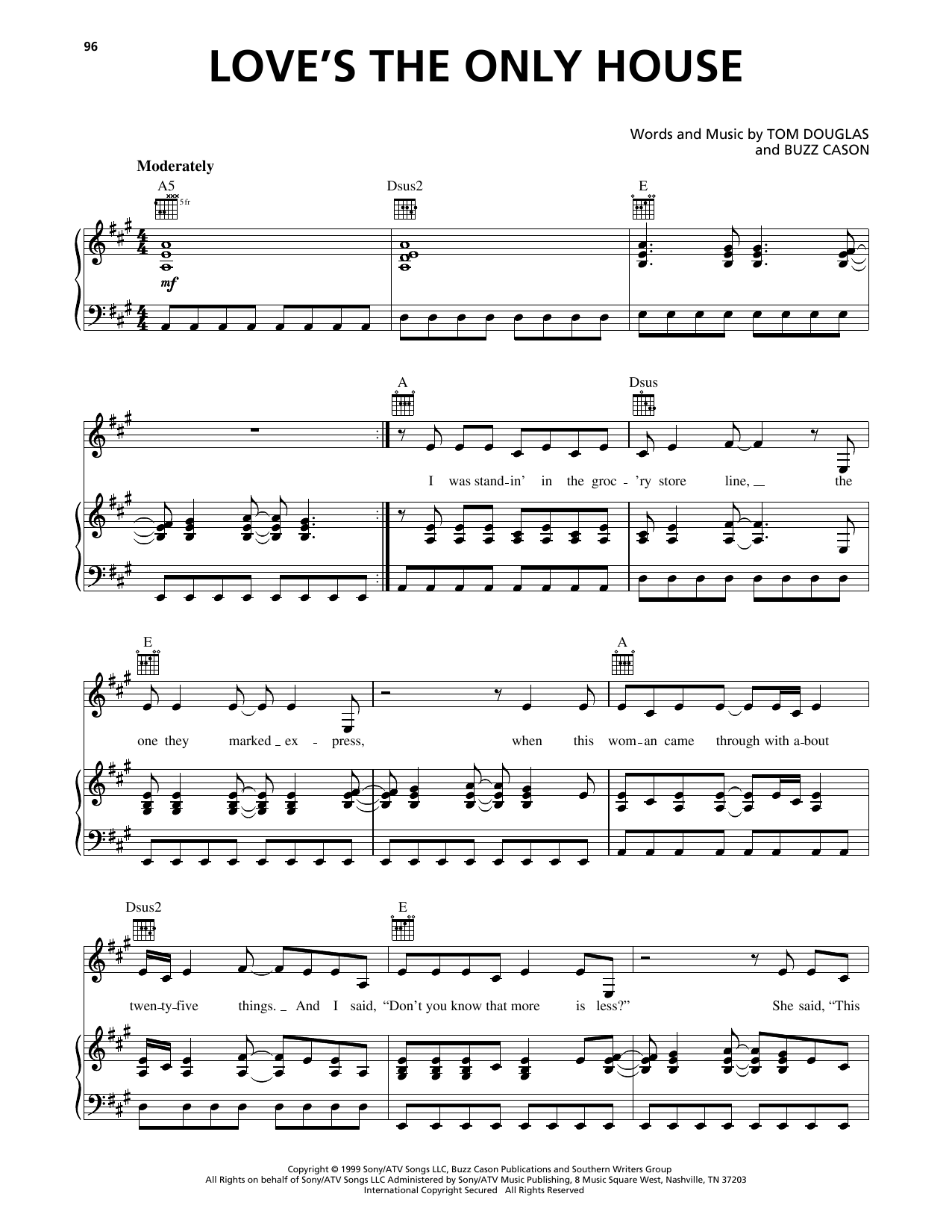 Download Martina McBride Love's The Only House Sheet Music and learn how to play Piano, Vocal & Guitar Chords (Right-Hand Melody) PDF digital score in minutes