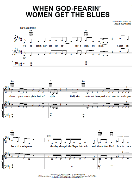 Download Martina McBride When God-Fearin' Women Get The Blues Sheet Music and learn how to play Piano, Vocal & Guitar (Right-Hand Melody) PDF digital score in minutes