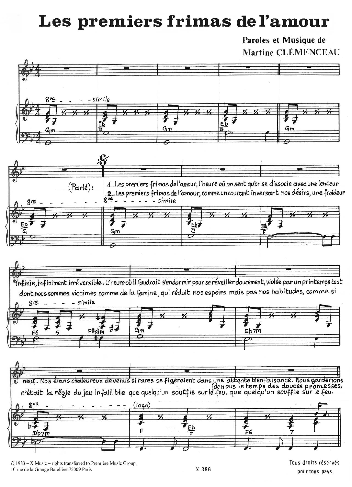 Download Martine Clemenceau Les Premiers Frimas De L'amour Sheet Music and learn how to play Piano & Vocal PDF digital score in minutes