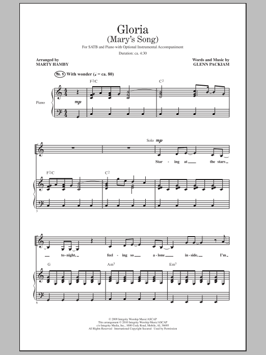 Download Marty Hamby Gloria (Mary's Song) Sheet Music and learn how to play SATB Choir PDF digital score in minutes