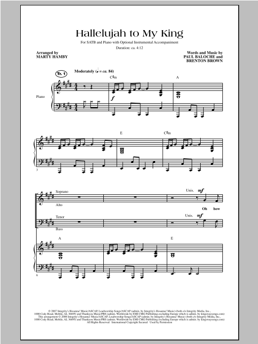 Download Marty Hamby Hallelujah To My King Sheet Music and learn how to play SATB PDF digital score in minutes