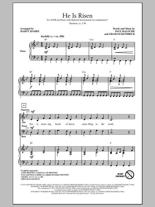 Download Marty Hamby He Is Risen Sheet Music and learn how to play SAB PDF digital score in minutes