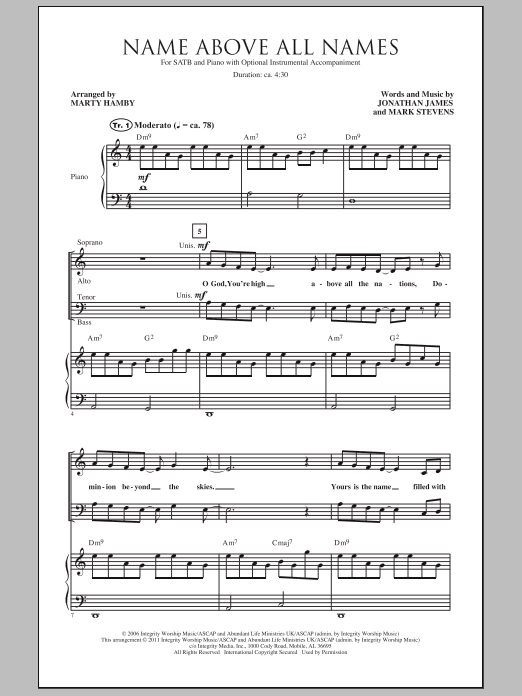 Download Marty Hamby Name Above All Names Sheet Music and learn how to play SATB PDF digital score in minutes