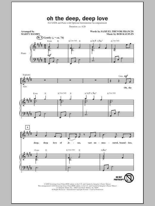 Download Marty Hamby Oh The Deep Deep Love Sheet Music and learn how to play SATB Choir PDF digital score in minutes