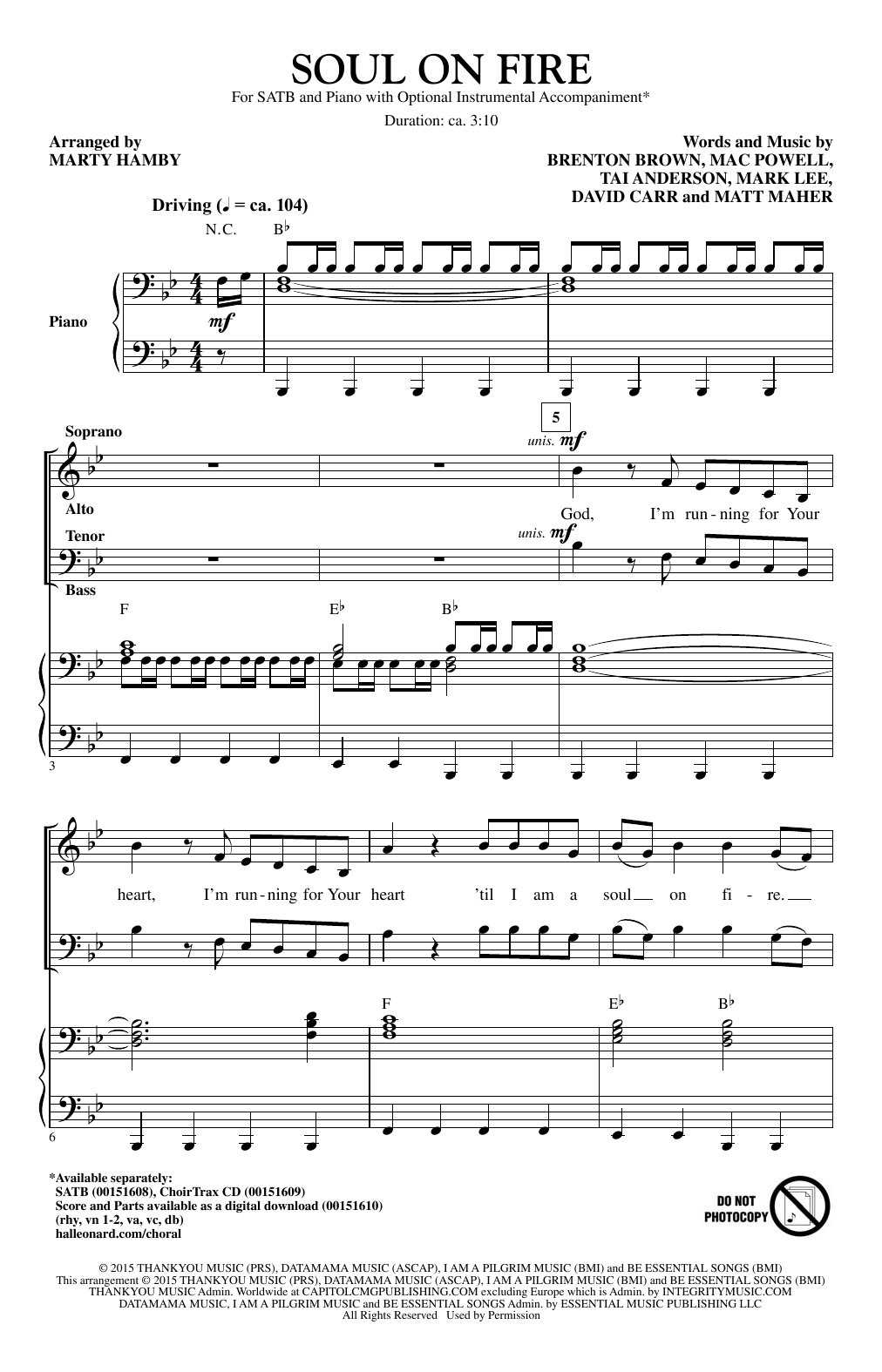 Download Marty Hamby Soul On Fire Sheet Music and learn how to play SATB PDF digital score in minutes