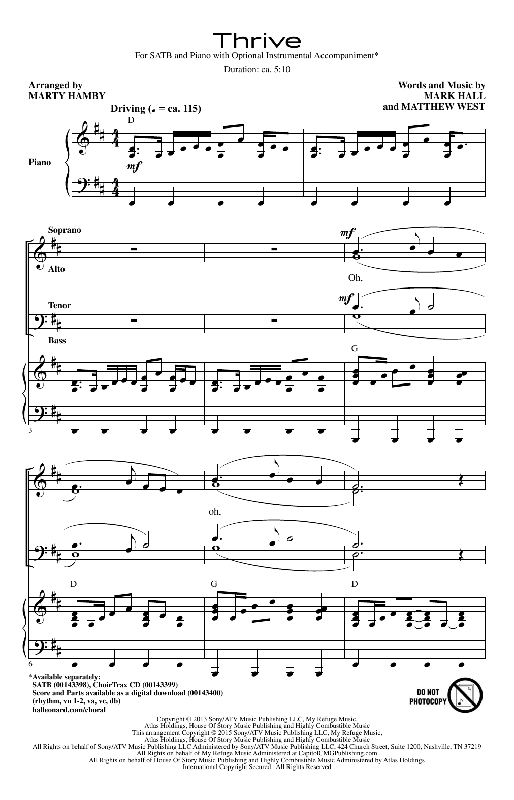 Download Casting Crowns Thrive (arr. Marty Hamby) Sheet Music and learn how to play SATB PDF digital score in minutes
