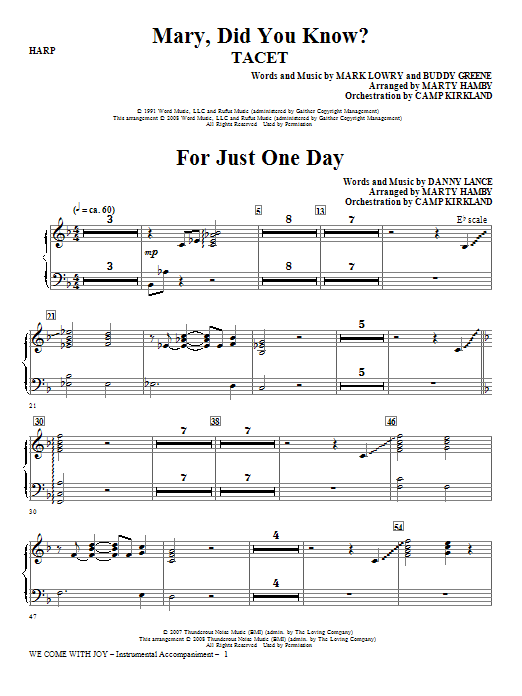 Download Marty Hamby We Come With Joy Orchestration - Harp Sheet Music and learn how to play Choir Instrumental Pak PDF digital score in minutes