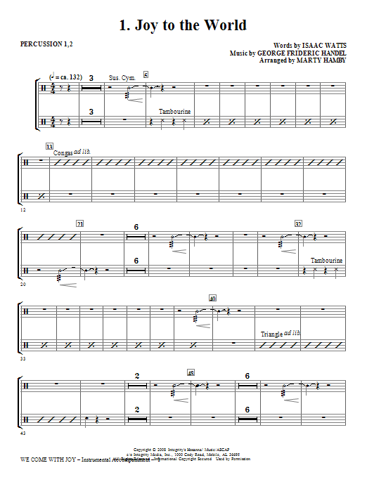 Download Marty Hamby We Come With Joy Orchestration - Percussion 1 & 2 Sheet Music and learn how to play Choir Instrumental Pak PDF digital score in minutes