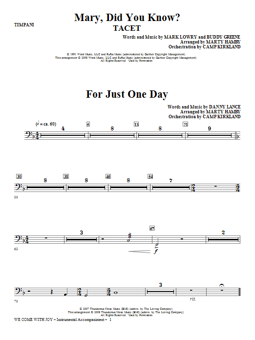 Download Marty Hamby We Come With Joy Orchestration - Timpani Sheet Music and learn how to play Choir Instrumental Pak PDF digital score in minutes