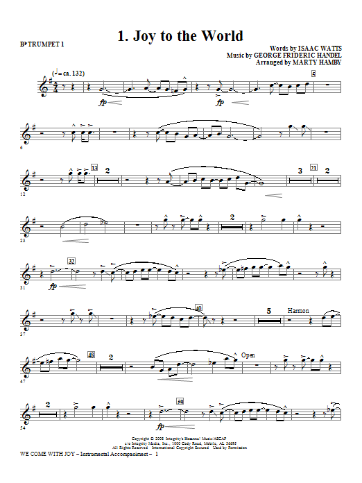 Download Marty Hamby We Come With Joy Orchestration - Trumpet 1 Sheet Music and learn how to play Choir Instrumental Pak PDF digital score in minutes