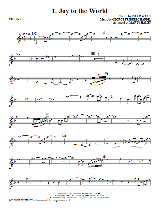 Download Marty Hamby We Come With Joy Orchestration - Violin 2 Sheet Music and learn how to play Choir Instrumental Pak PDF digital score in minutes