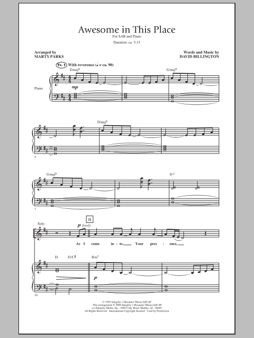 Download Marty Parks Awesome In This Place Sheet Music and learn how to play SAB Choir PDF digital score in minutes