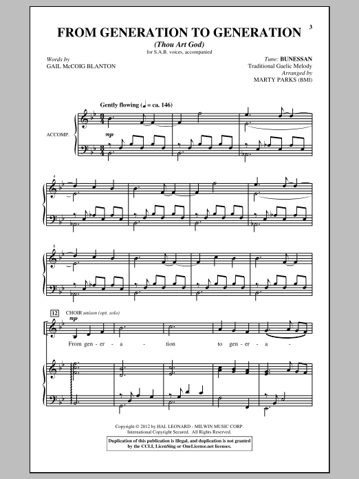 Download Marty Parks From Generation To Generation (Thou Art God) Sheet Music and learn how to play SAB PDF digital score in minutes