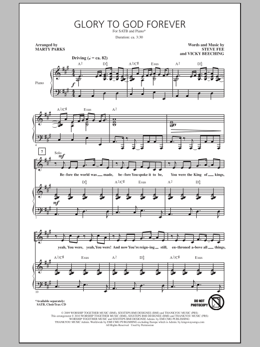 Download Marty Parks Glory To God Forever Sheet Music and learn how to play SATB Choir PDF digital score in minutes