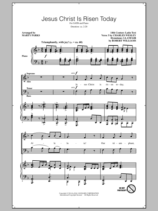 Download Robert Williams Jesus Christ Is Risen Today (arr. Marty Parks) Sheet Music and learn how to play SATB PDF digital score in minutes