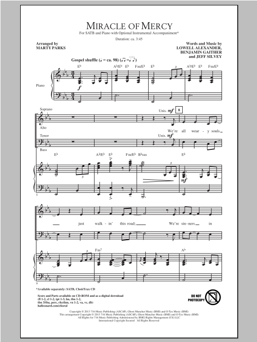 Download Marty Parks Miracle Of Mercy Sheet Music and learn how to play SATB PDF digital score in minutes