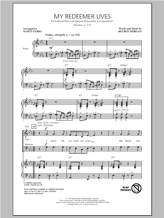 Download Marty Parks My Redeemer Lives Sheet Music and learn how to play SAB Choir PDF digital score in minutes