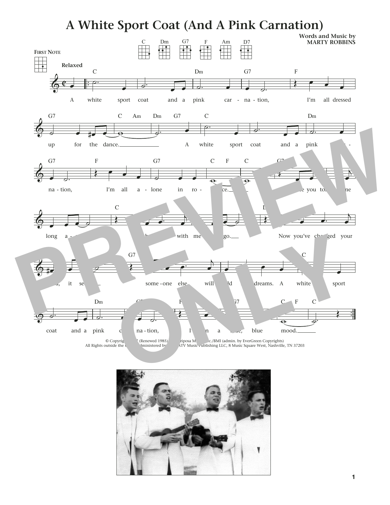 Download Marty Robbins A White Sport Coat (And A Pink Carnation) Sheet Music and learn how to play Ukulele PDF digital score in minutes