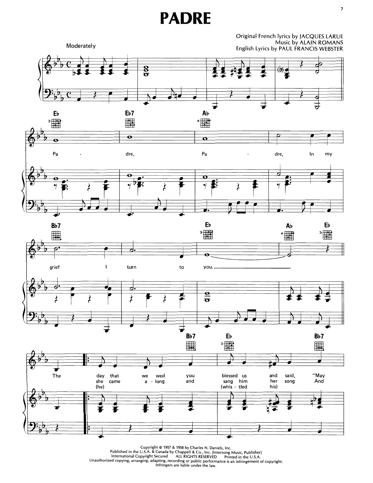 Download Marty Robbins Padre Sheet Music and learn how to play Piano, Vocal & Guitar Chords (Right-Hand Melody) PDF digital score in minutes