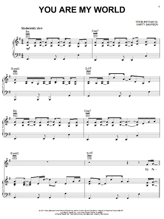 Download Marty Sampson You Are My World Sheet Music and learn how to play Piano, Vocal & Guitar (Right-Hand Melody) PDF digital score in minutes