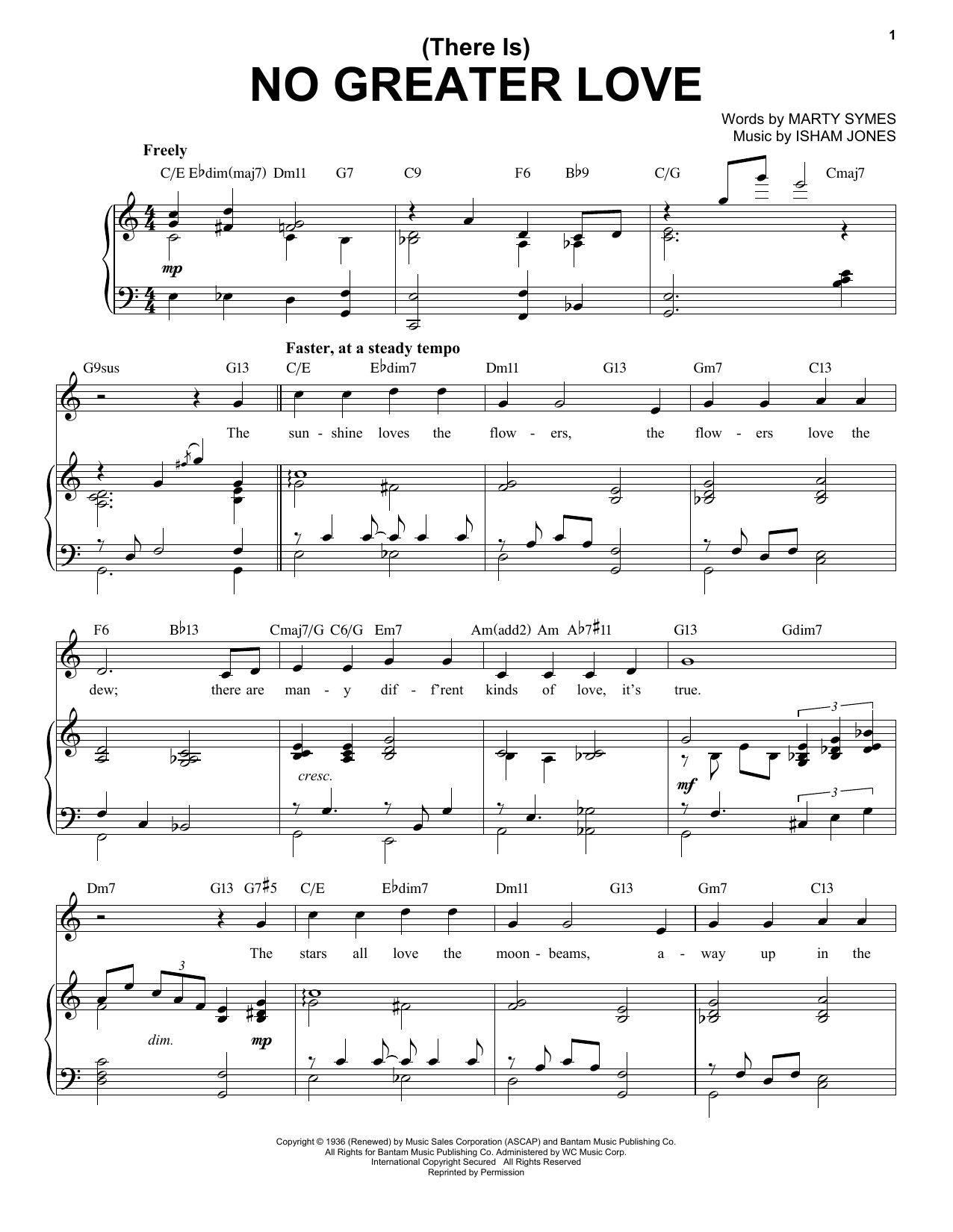 Download Marty Symes and Isham Jones (There Is) No Greater Love [Jazz version] (arr. Brent Edstrom) Sheet Music and learn how to play Piano & Vocal PDF digital score in minutes