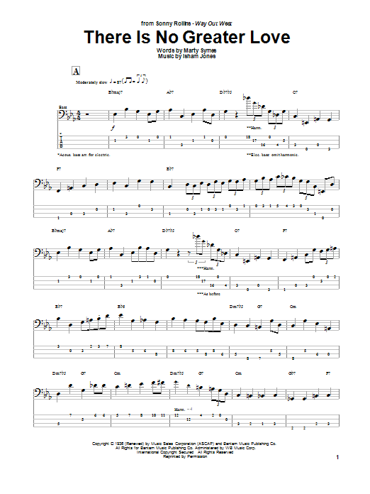 Download Sonny Rollins There Is No Greater Love Sheet Music and learn how to play Bass Guitar Tab PDF digital score in minutes