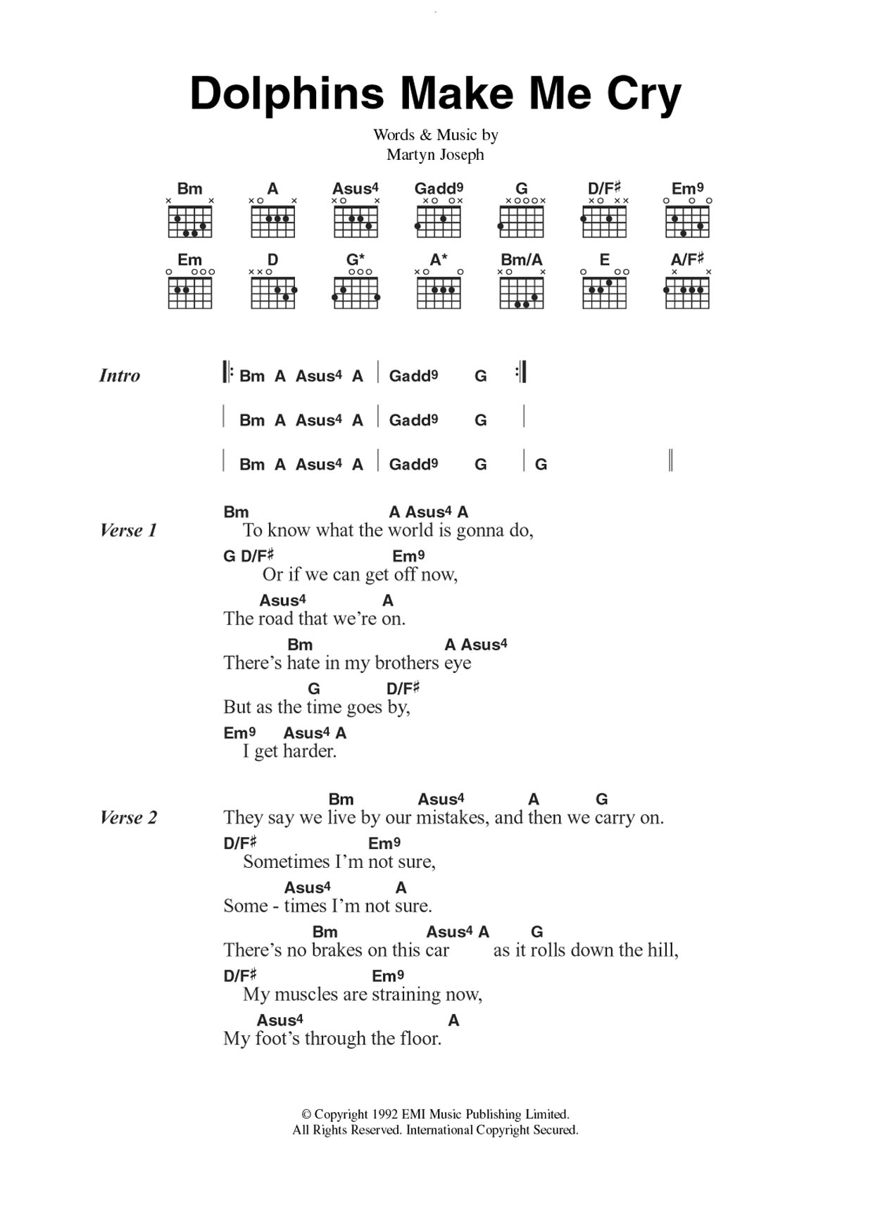 Download Martyn Joseph Dolphins Make Me Cry Sheet Music and learn how to play Lyrics & Chords PDF digital score in minutes