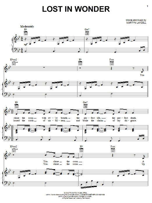 Download Martyn Layzell Lost In Wonder Sheet Music and learn how to play Piano, Vocal & Guitar (Right-Hand Melody) PDF digital score in minutes