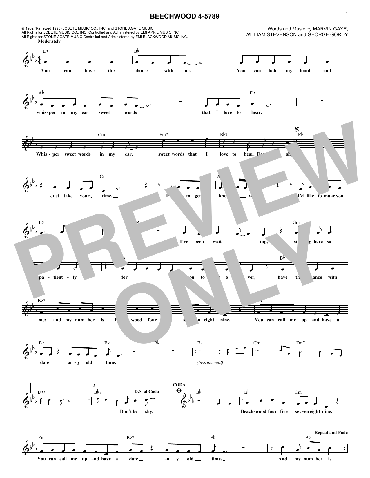 Download Marvelettes Beechwood 4-5789 Sheet Music and learn how to play Melody Line, Lyrics & Chords PDF digital score in minutes