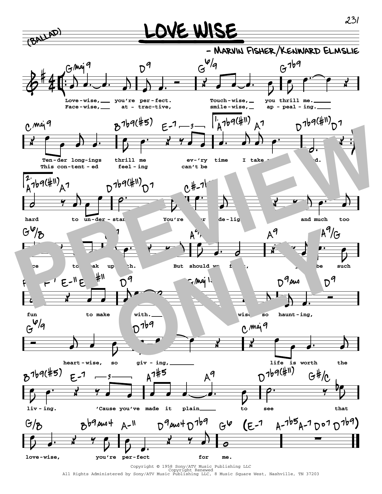 Download Marvin Fisher Love Wise (High Voice) Sheet Music and learn how to play Real Book – Melody, Lyrics & Chords PDF digital score in minutes