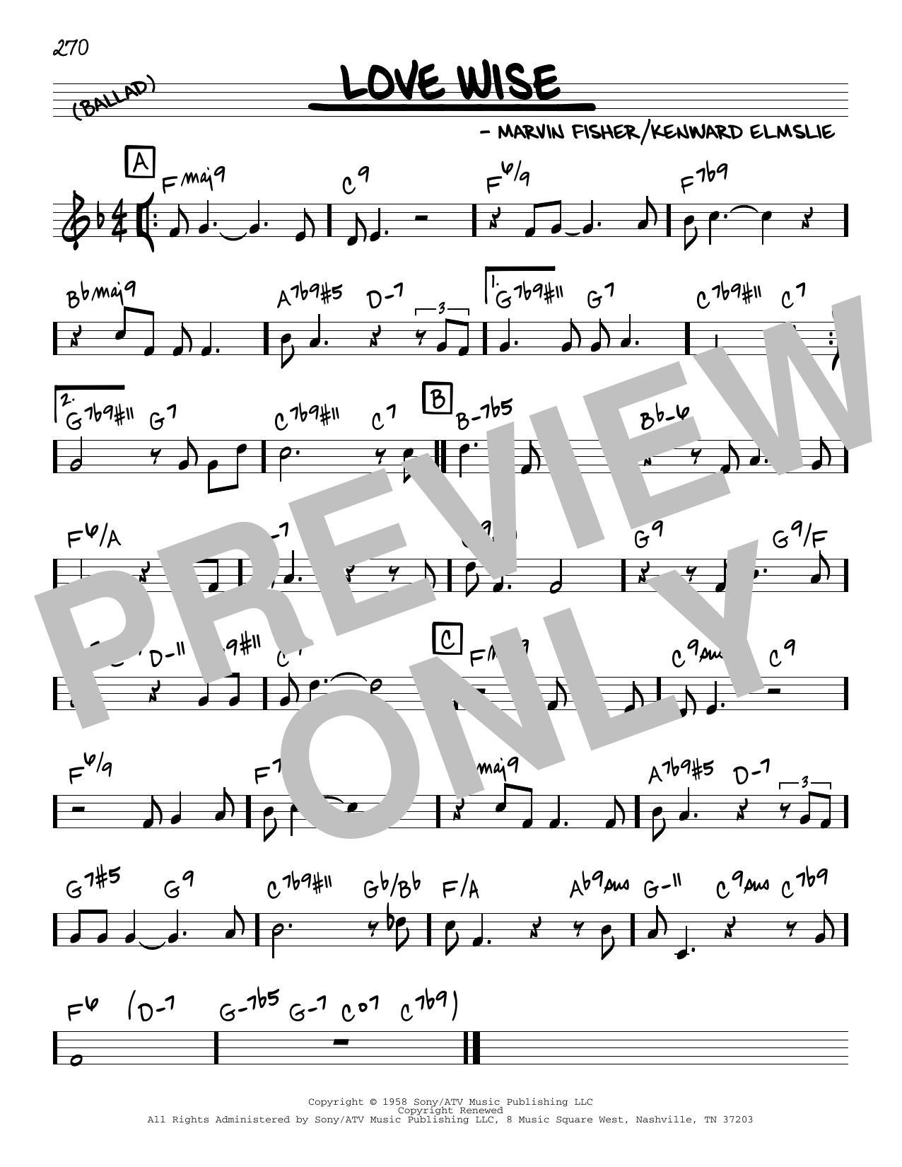 Download Marvin Fisher Love Wise Sheet Music and learn how to play Real Book – Melody & Chords PDF digital score in minutes