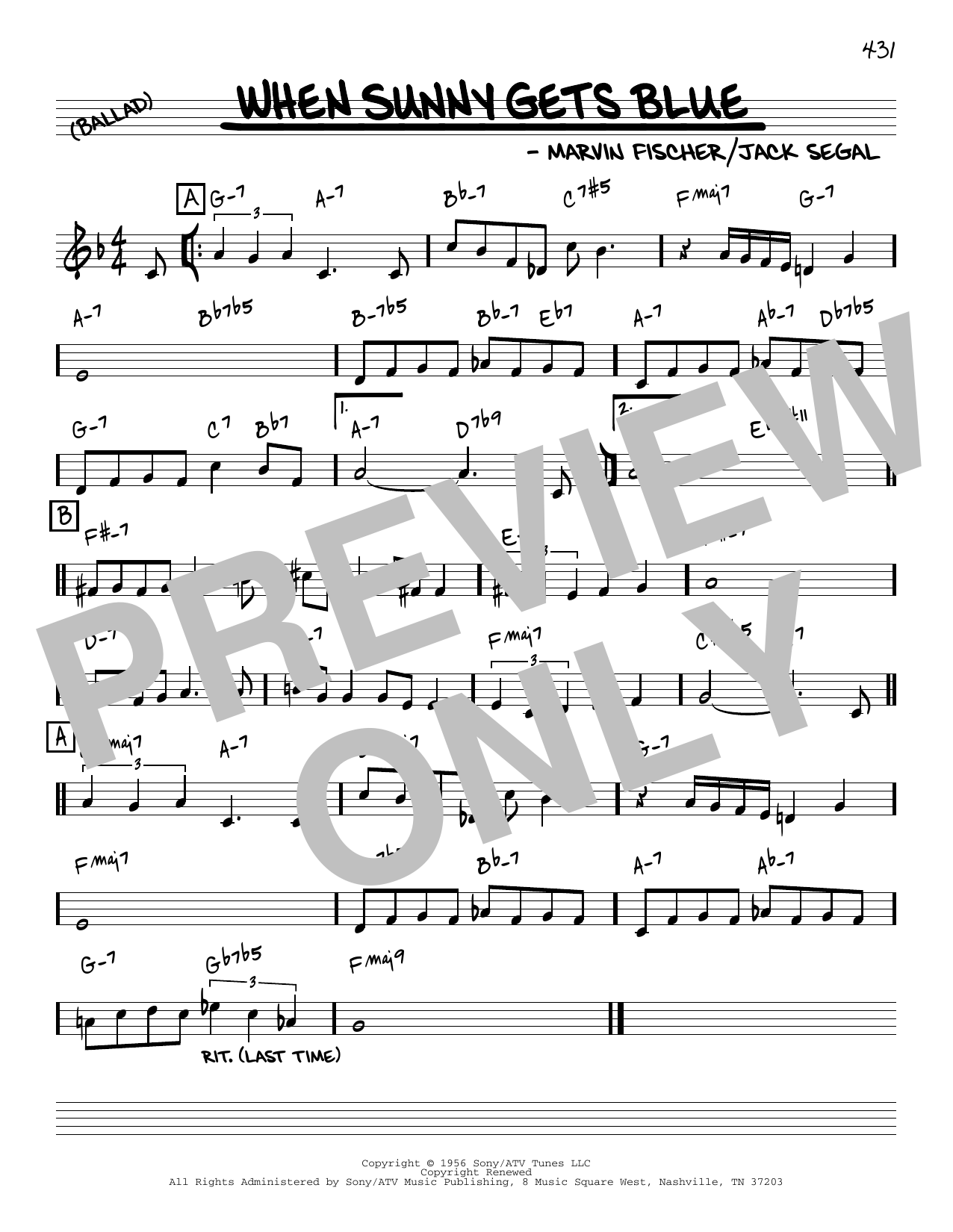 Download Marvin Fisher When Sunny Gets Blue [Reharmonized version] (arr. Jack Grassel) Sheet Music and learn how to play Real Book – Melody & Chords PDF digital score in minutes