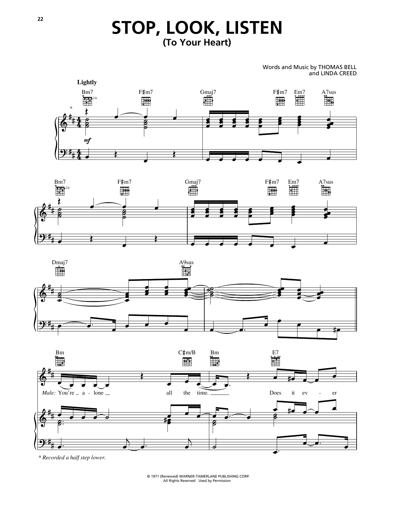 Download Marvin Gaye & Diana Ross Stop, Look, Listen (To Your Heart) Sheet Music and learn how to play Piano, Vocal & Guitar Chords (Right-Hand Melody) PDF digital score in minutes