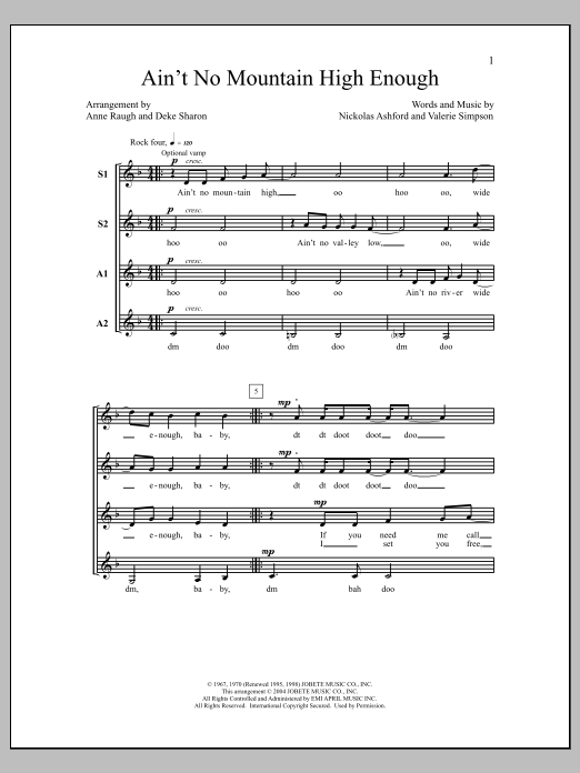 Download Marvin Gaye & Tammi Terrell Ain't No Mountain High Enough (arr. Deke Sharon) Sheet Music and learn how to play SSAA Choir PDF digital score in minutes