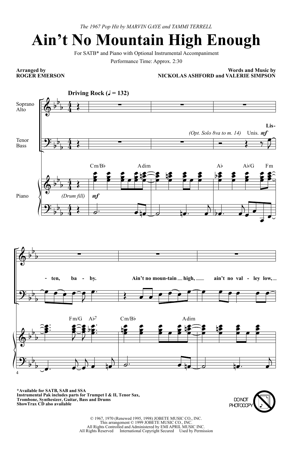 Download Marvin Gaye & Tammi Terrell Ain't No Mountain High Enough (arr. Roger Emerson) Sheet Music and learn how to play SATB Choir PDF digital score in minutes