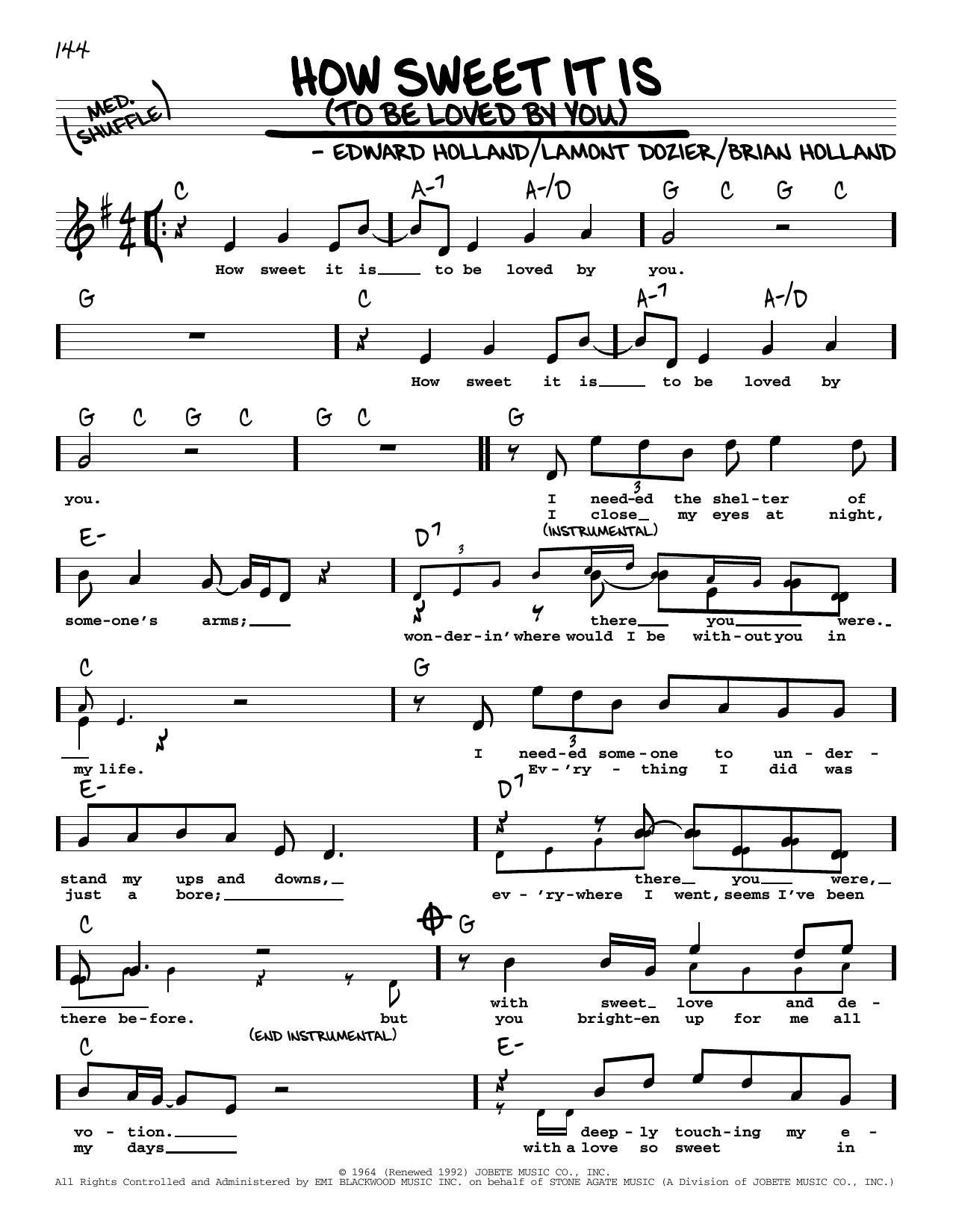 Download Marvin Gaye How Sweet It Is (To Be Loved By You) (High Voice) Sheet Music and learn how to play Real Book – Melody, Lyrics & Chords PDF digital score in minutes