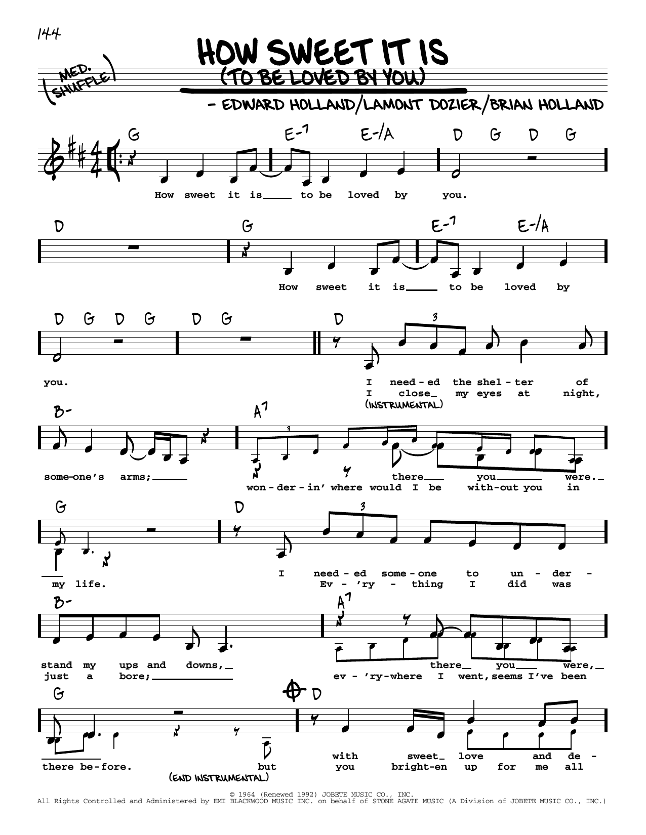 Download Marvin Gaye How Sweet It Is (To Be Loved By You) (Low Voice) Sheet Music and learn how to play Real Book – Melody, Lyrics & Chords PDF digital score in minutes