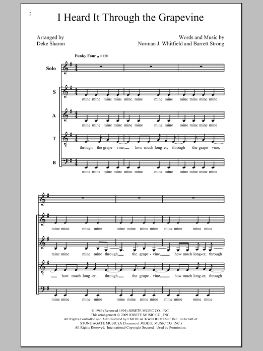 Download Marvin Gaye I Heard It Through The Grapevine (arr. Deke Sharon) Sheet Music and learn how to play SATB PDF digital score in minutes