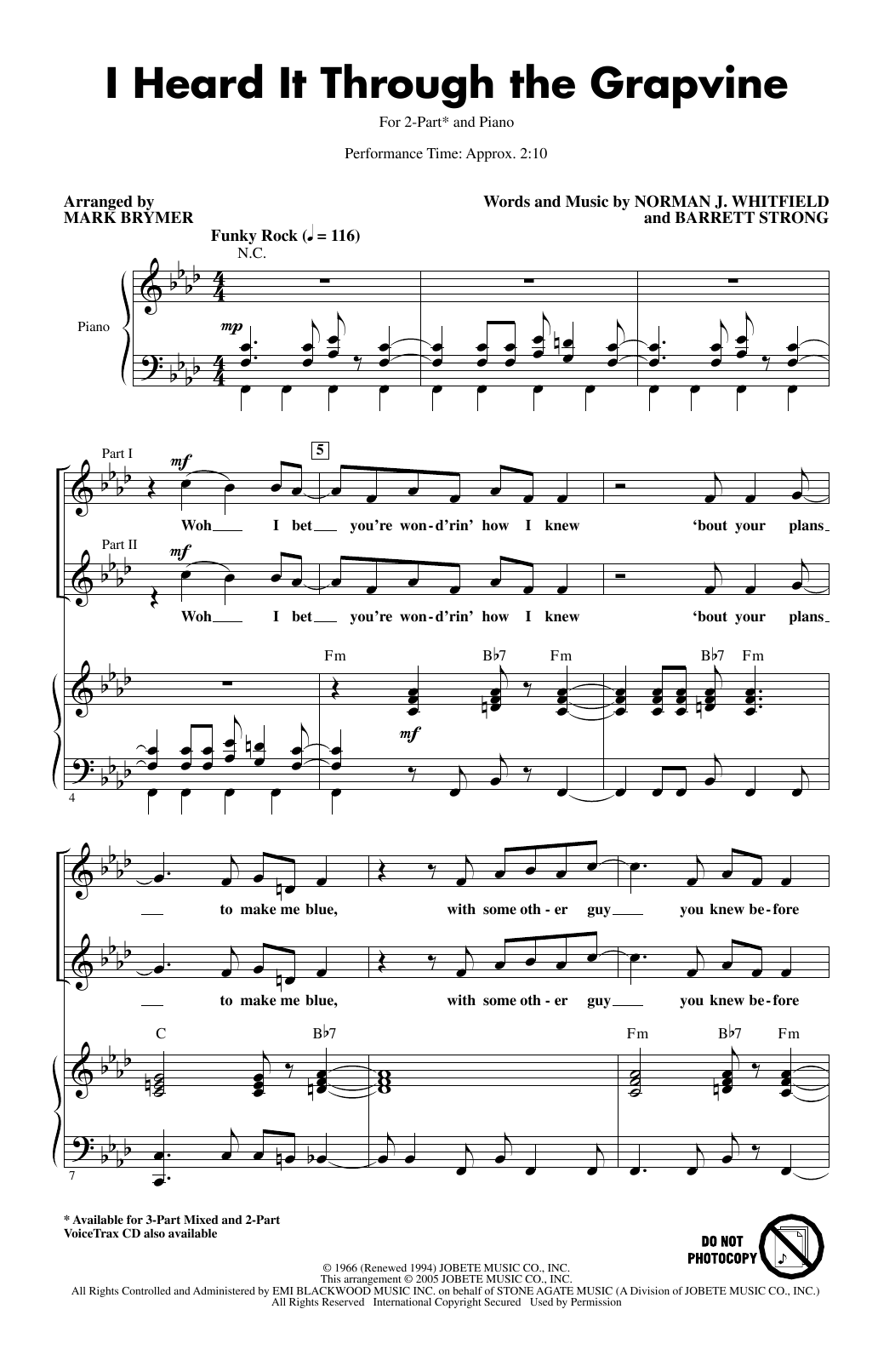 Download Marvin Gaye I Heard It Through The Grapevine (arr. Mark Brymer) Sheet Music and learn how to play 3-Part Mixed Choir PDF digital score in minutes