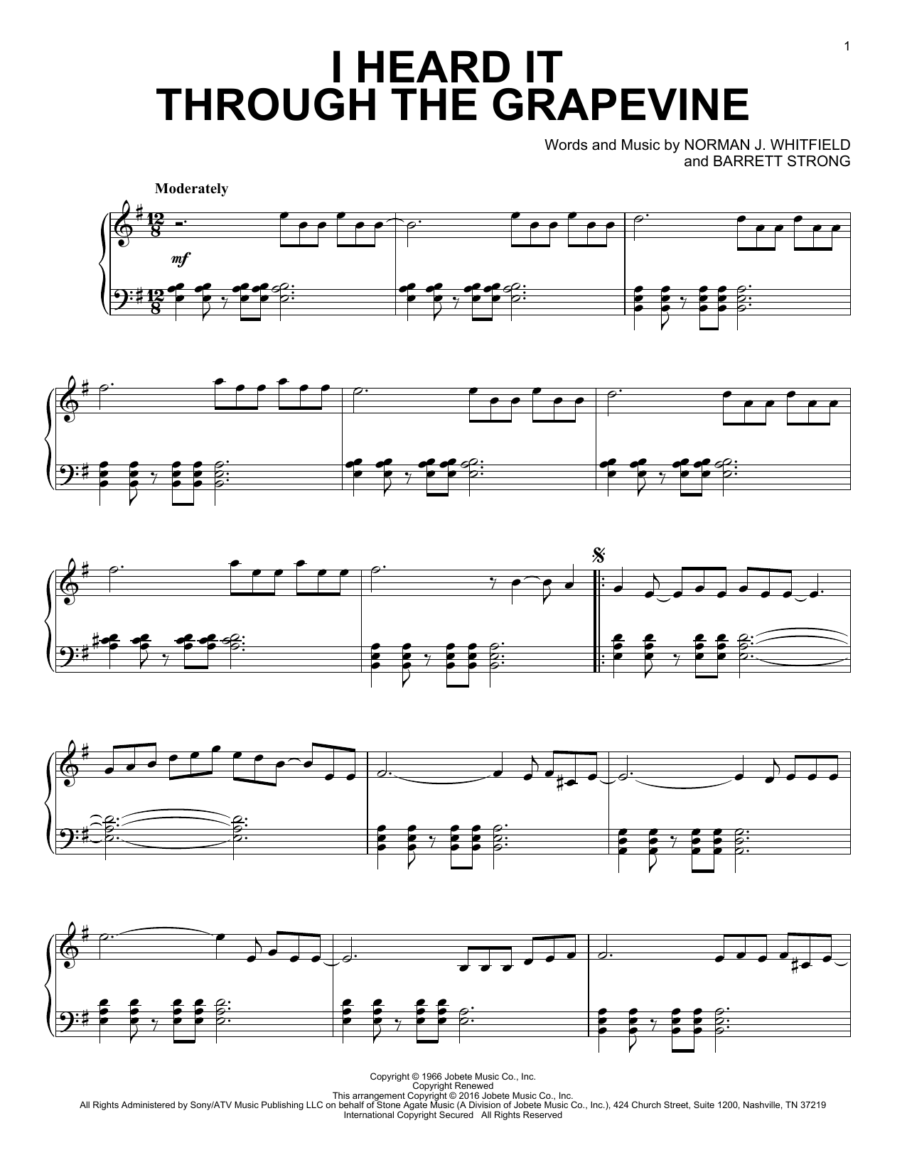 Download Marvin Gaye I Heard It Through The Grapevine Sheet Music and learn how to play Piano PDF digital score in minutes