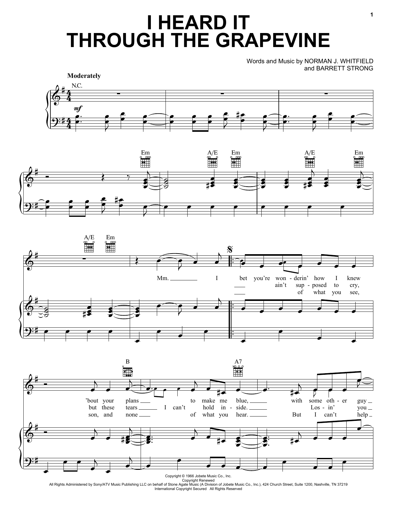 Download Marvin Gaye I Heard It Through The Grapevine Sheet Music and learn how to play Voice PDF digital score in minutes