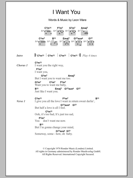 Download Marvin Gaye I Want You Sheet Music and learn how to play Lyrics & Chords PDF digital score in minutes