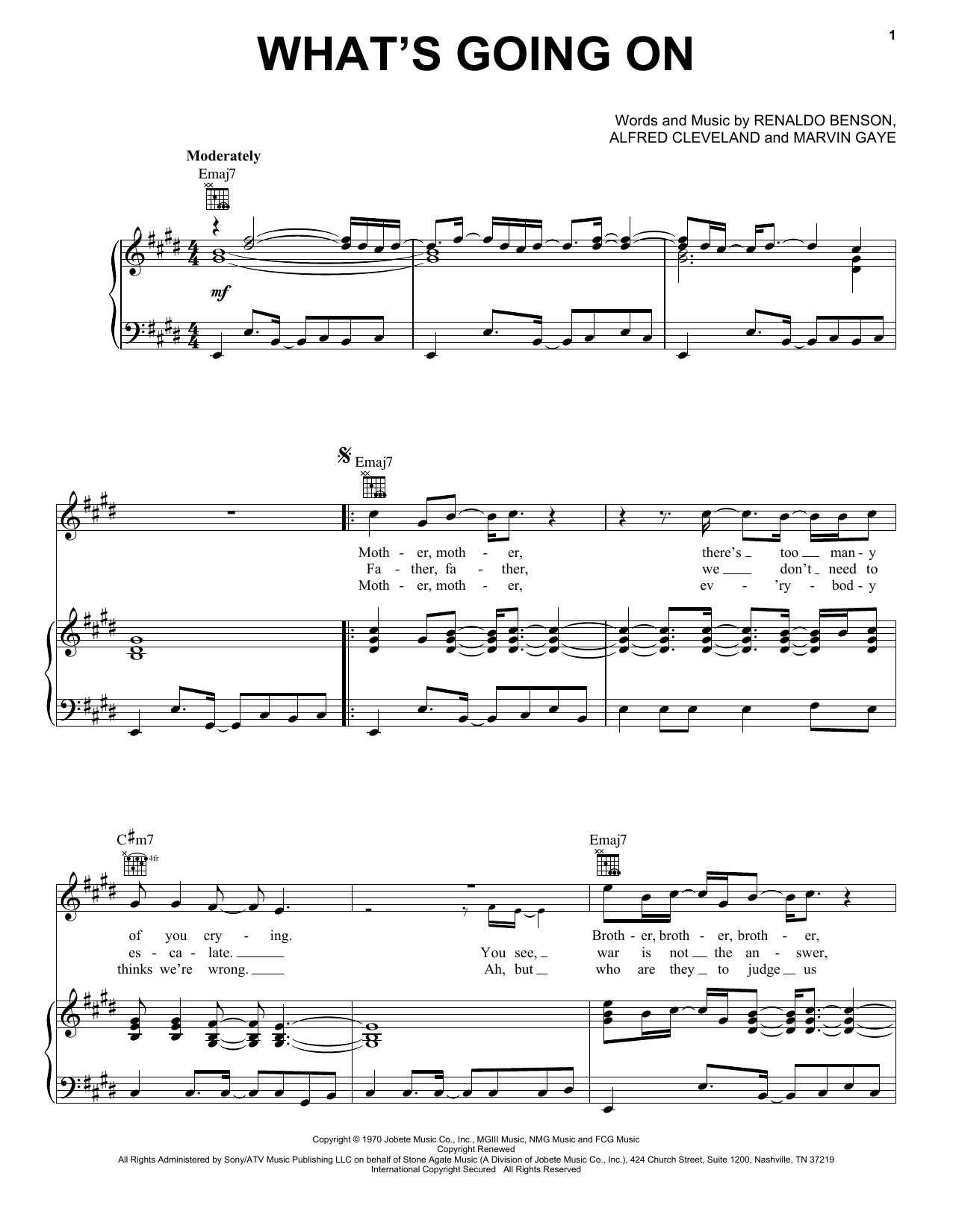 Download Marvin Gaye What's Going On Sheet Music and learn how to play Very Easy Piano PDF digital score in minutes