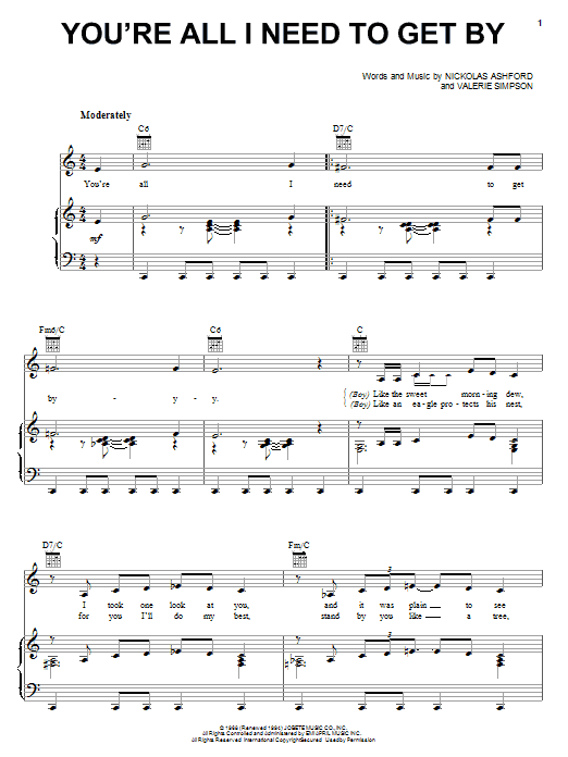 Download Marvin Gaye You're All I Need To Get By Sheet Music and learn how to play Piano, Vocal & Guitar (Right-Hand Melody) PDF digital score in minutes