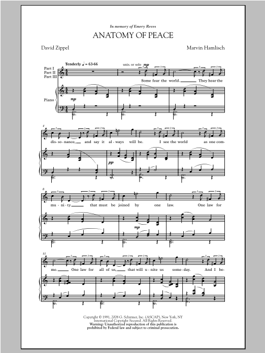 Download Marvin Hamlisch Anatomy Of Peace Sheet Music and learn how to play 3-Part Treble PDF digital score in minutes